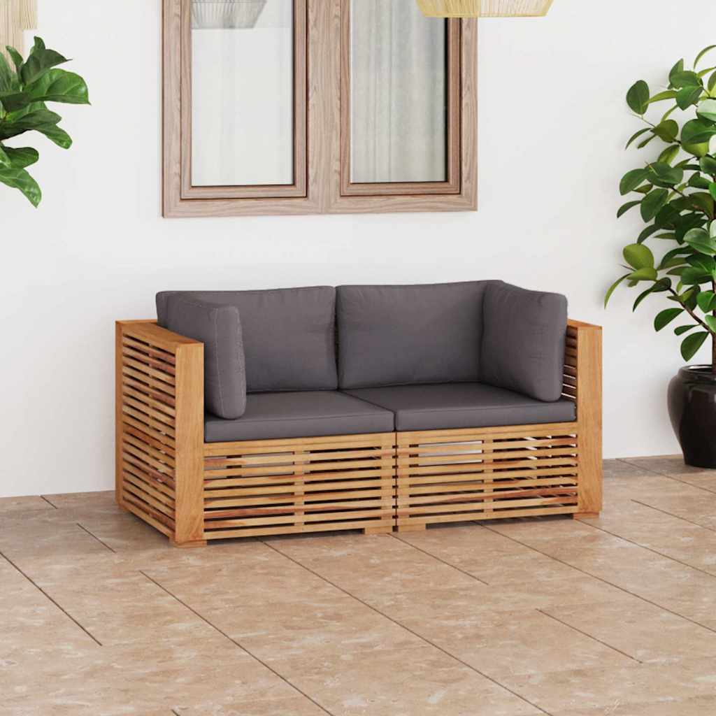 Divano da Giardino a 2 Posti e Cuscini Legno Massello di Teak
