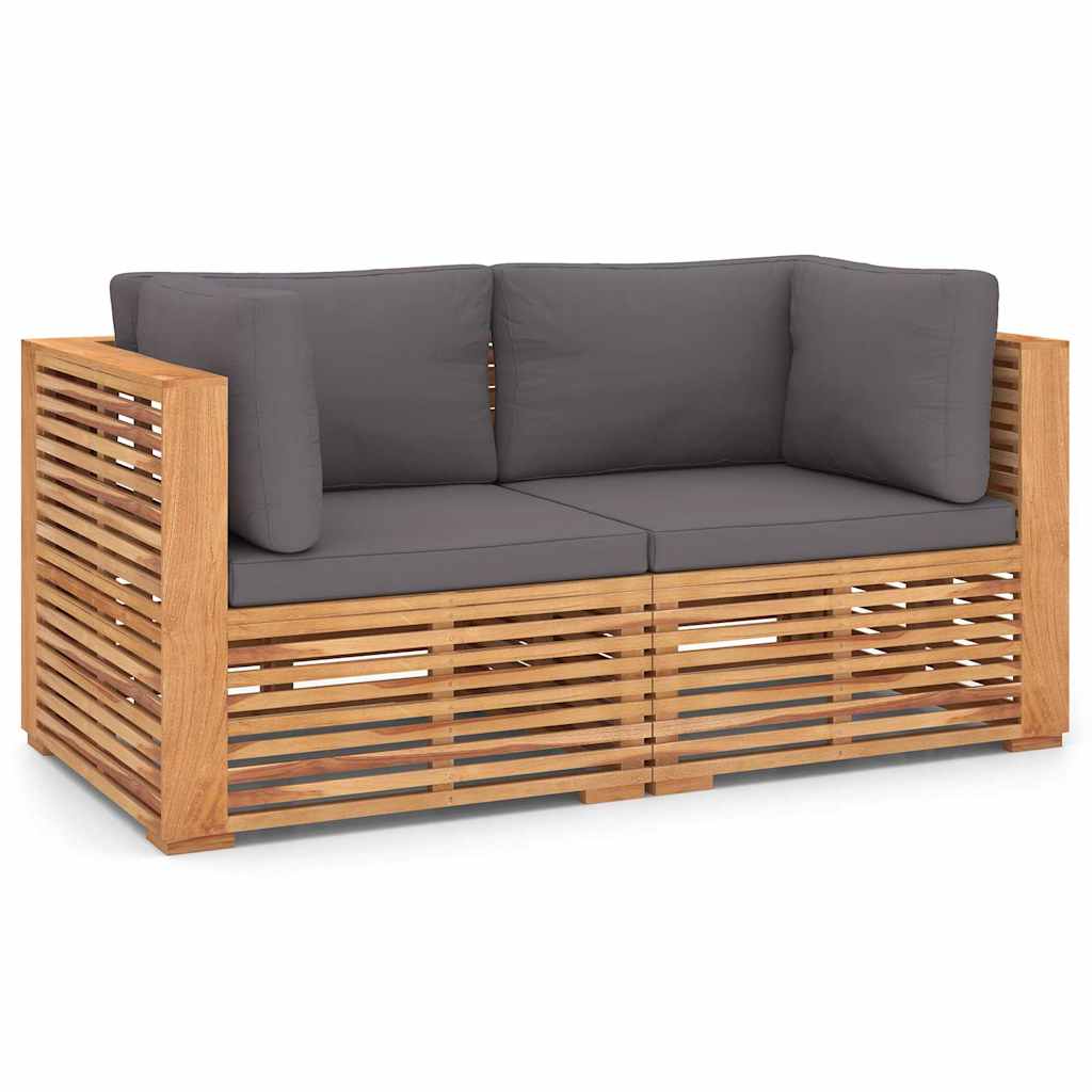 Divano da Giardino a 2 Posti e Cuscini Legno Massello di Teak