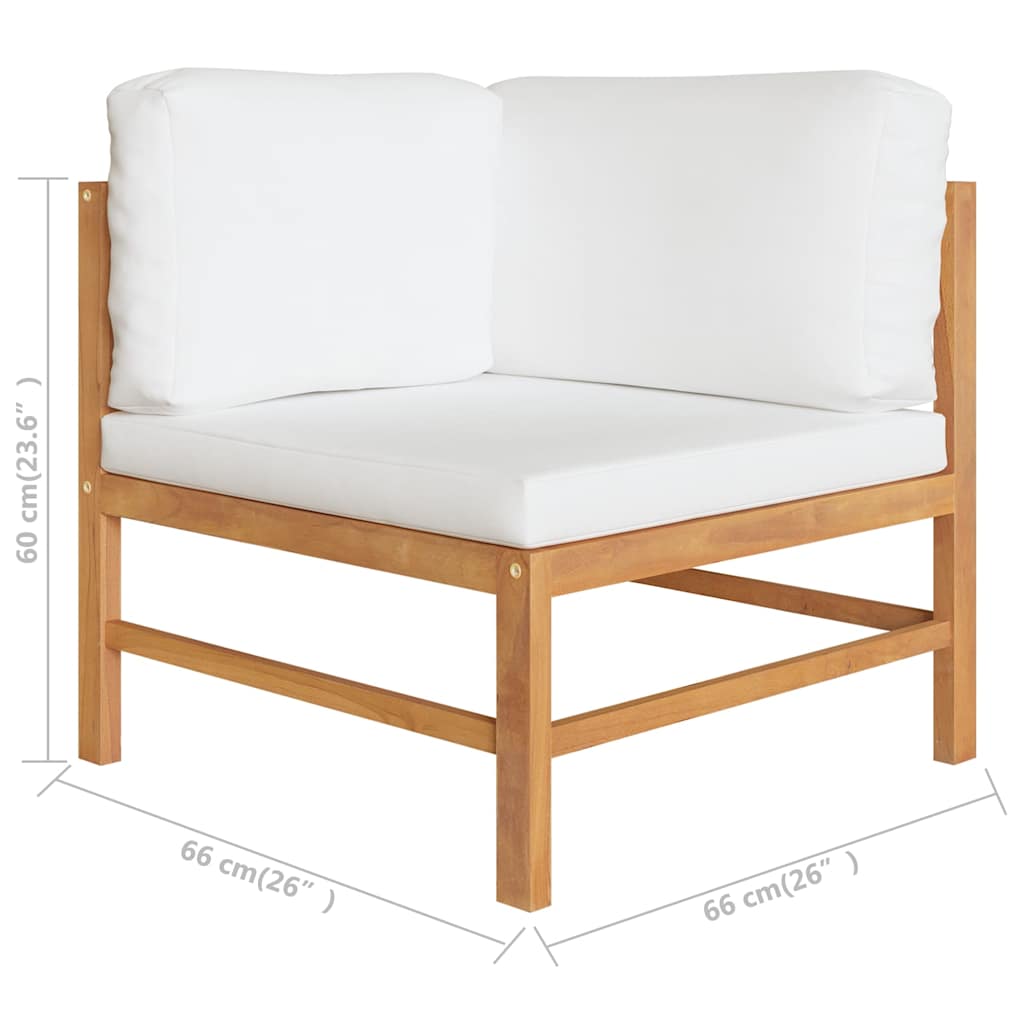 Set Divani Giardino 5pz Cuscini Crema in Legno Massello di Teak