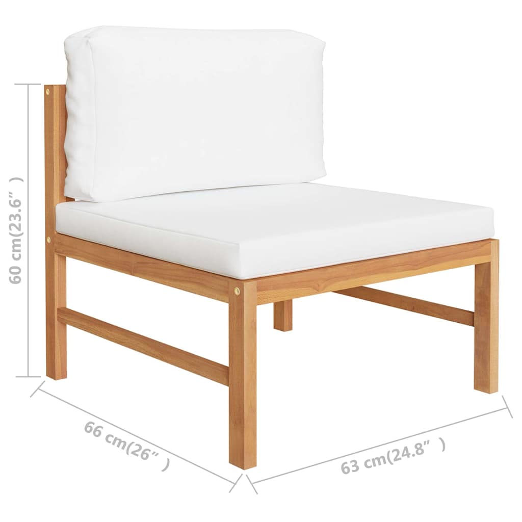 Set Divani Giardino 5pz Cuscini Crema in Legno Massello di Teak