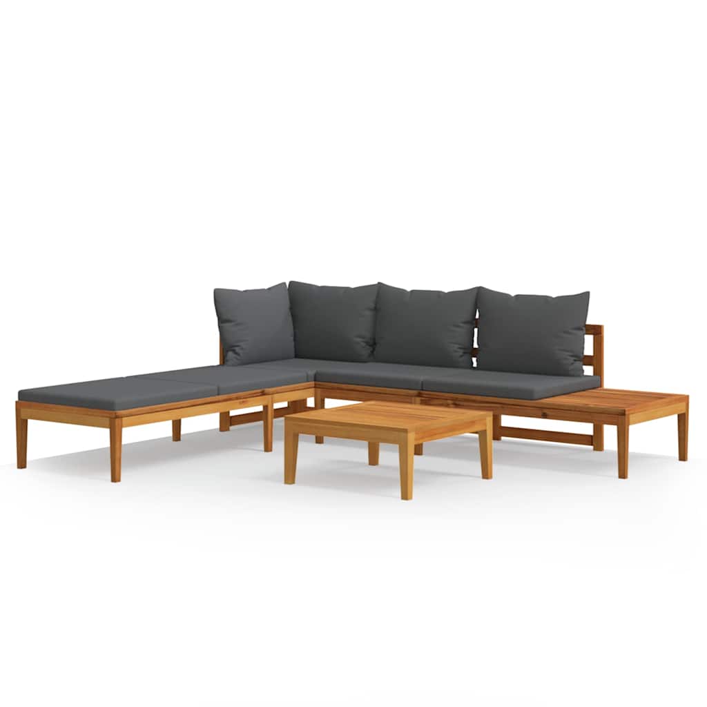 Set Divani Giardino 3 pz con Cuscini Grigio Scuro Legno Acacia