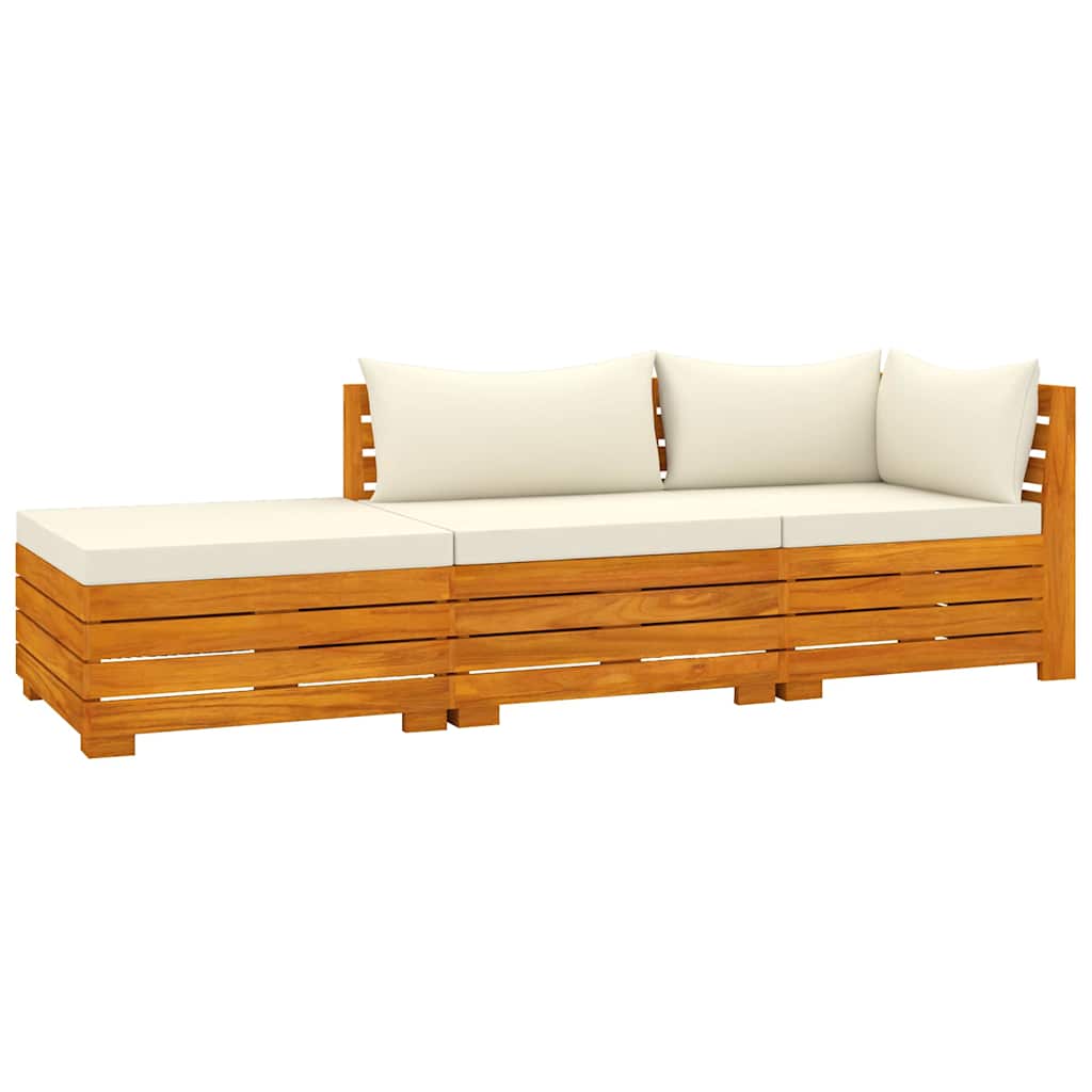 Set Divani da Giardino 3 pz con Cuscini in Massello di Acacia