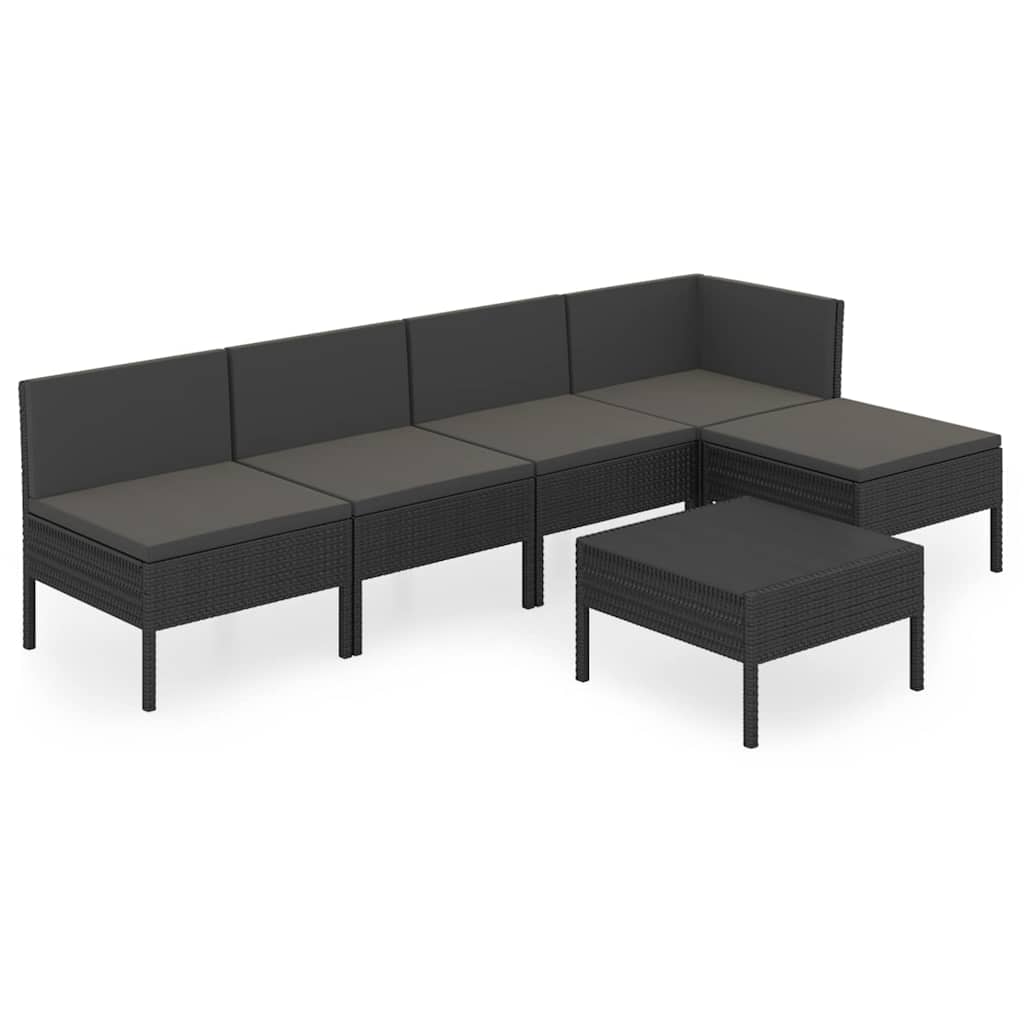 Set Divani da Giardino 6 pz con Cuscini in Polyrattan Nero