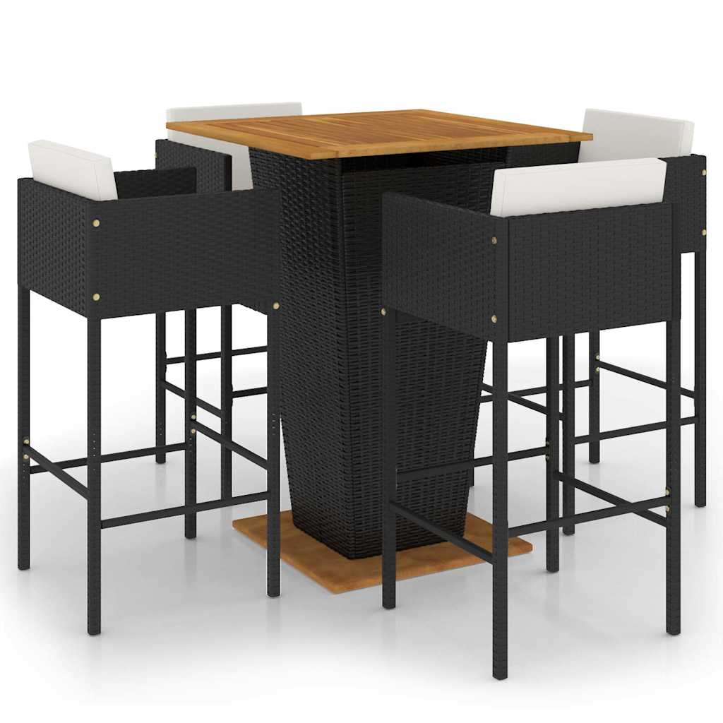 Set Bar da Giardino 5 pz con Cuscini in Polyrattan Nero