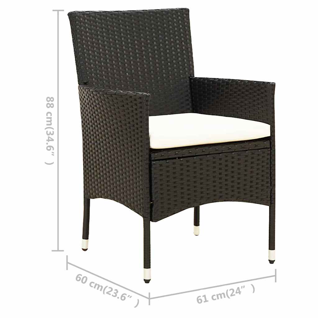 Set da Pranzo da Giardino 7 pz con Cuscini in Polyrattan Nero