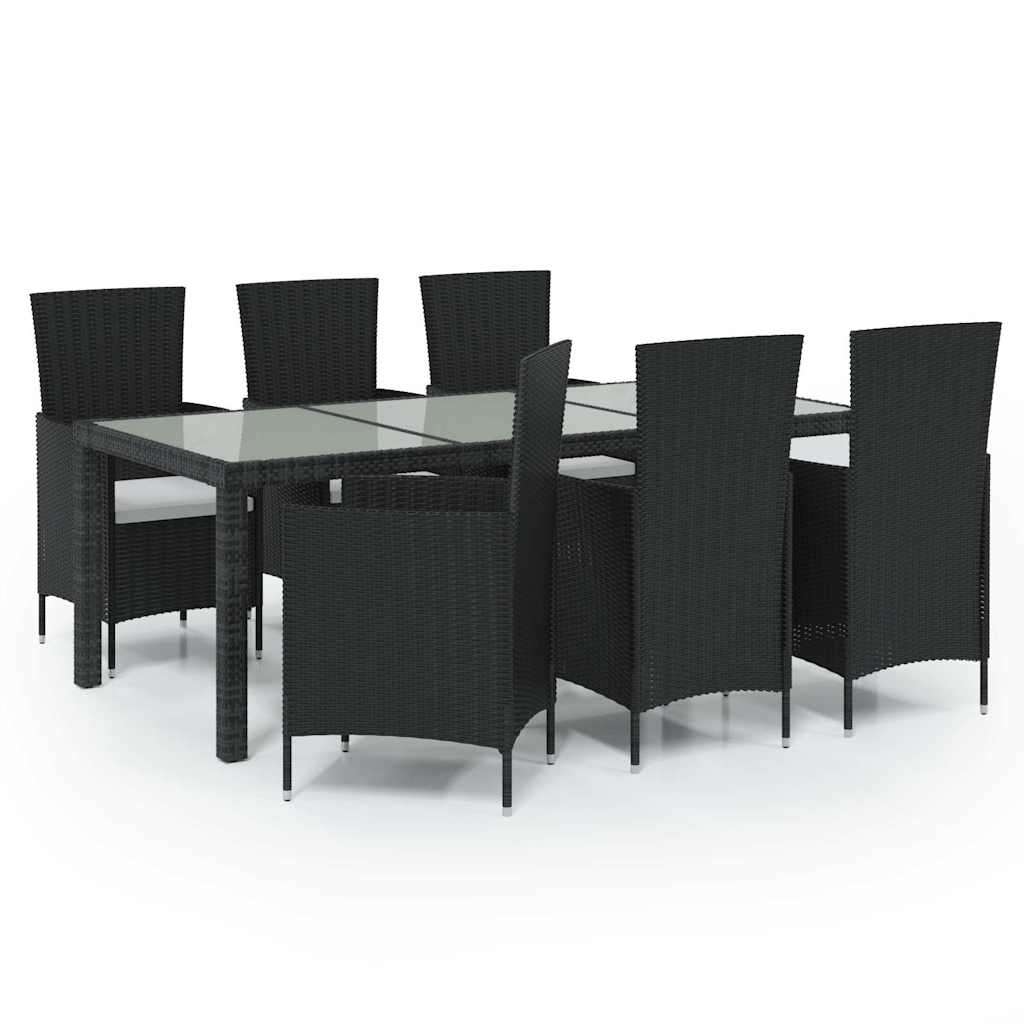 Set da Pranzo da Giardino 7 pz con Cuscini in Polyrattan Nero