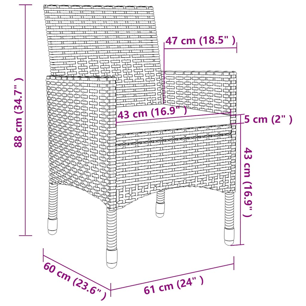 Set da Pranzo per Esterni 7 pz con Cuscini in Polyrattan Grigio