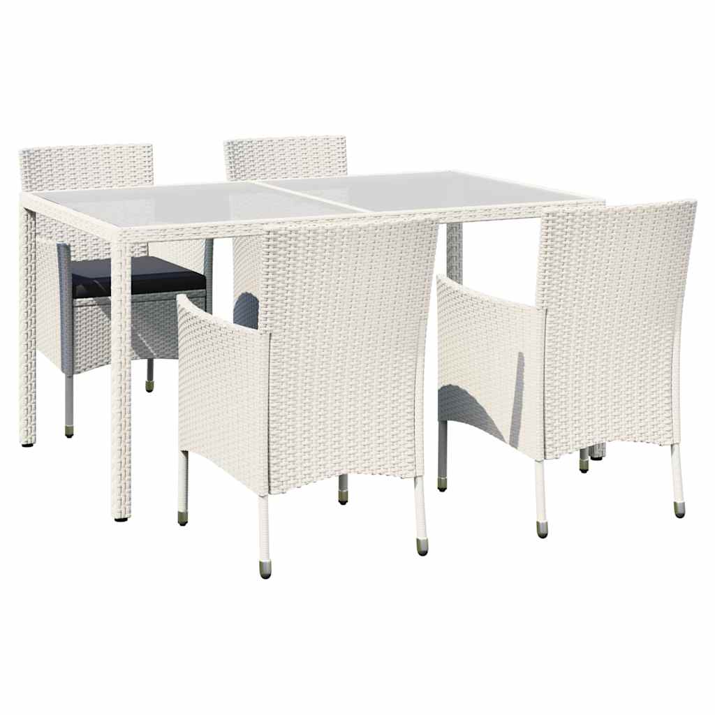 Set Mobili da Giardino 5 pz con Cuscini in Polyrattan Bianco