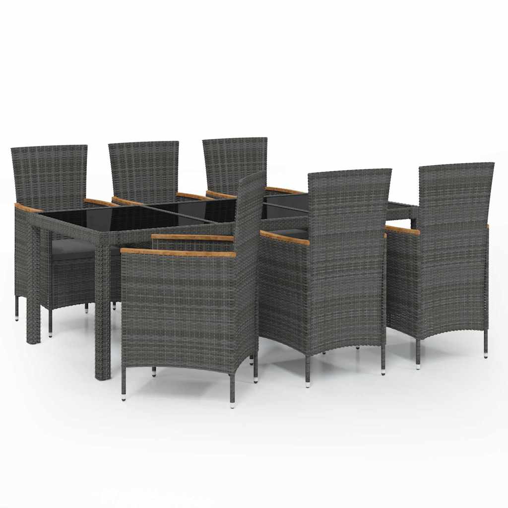 Set da Giardino 7 pz con Cuscini in Polyrattan Nero e Grigio