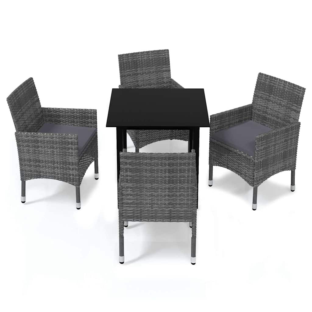 Set da Pranzo per Giardino 5 pz con Cuscini Polyrattan Grigio