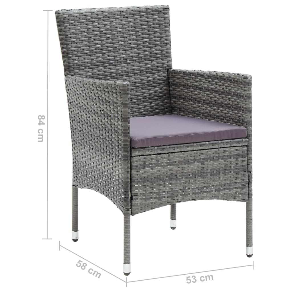 Set da Pranzo da Giardino 7 pz con Cuscini in Polyrattan Grigio