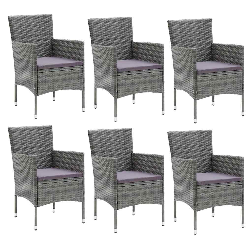Set da Pranzo da Giardino 7 pz con Cuscini in Polyrattan Grigio