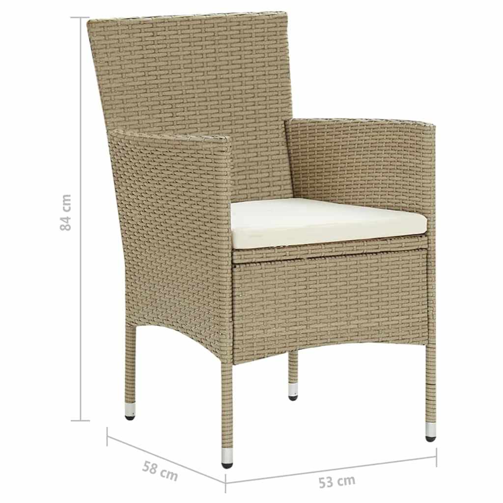 Set Pranzo da Giardino 5 pz con Cuscini in Polyrattan Beige