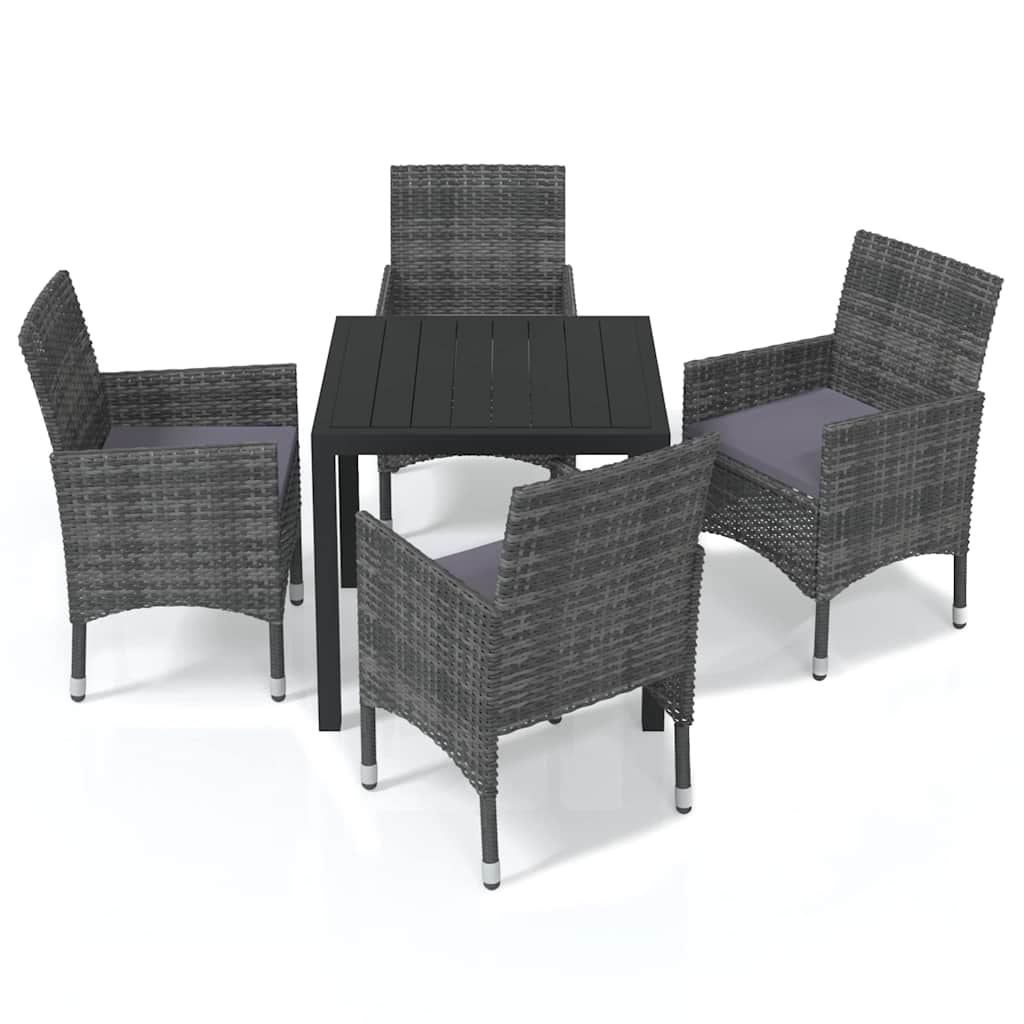 Set da Pranzo per Giardino 5 pz con Cuscini Polyrattan Grigio