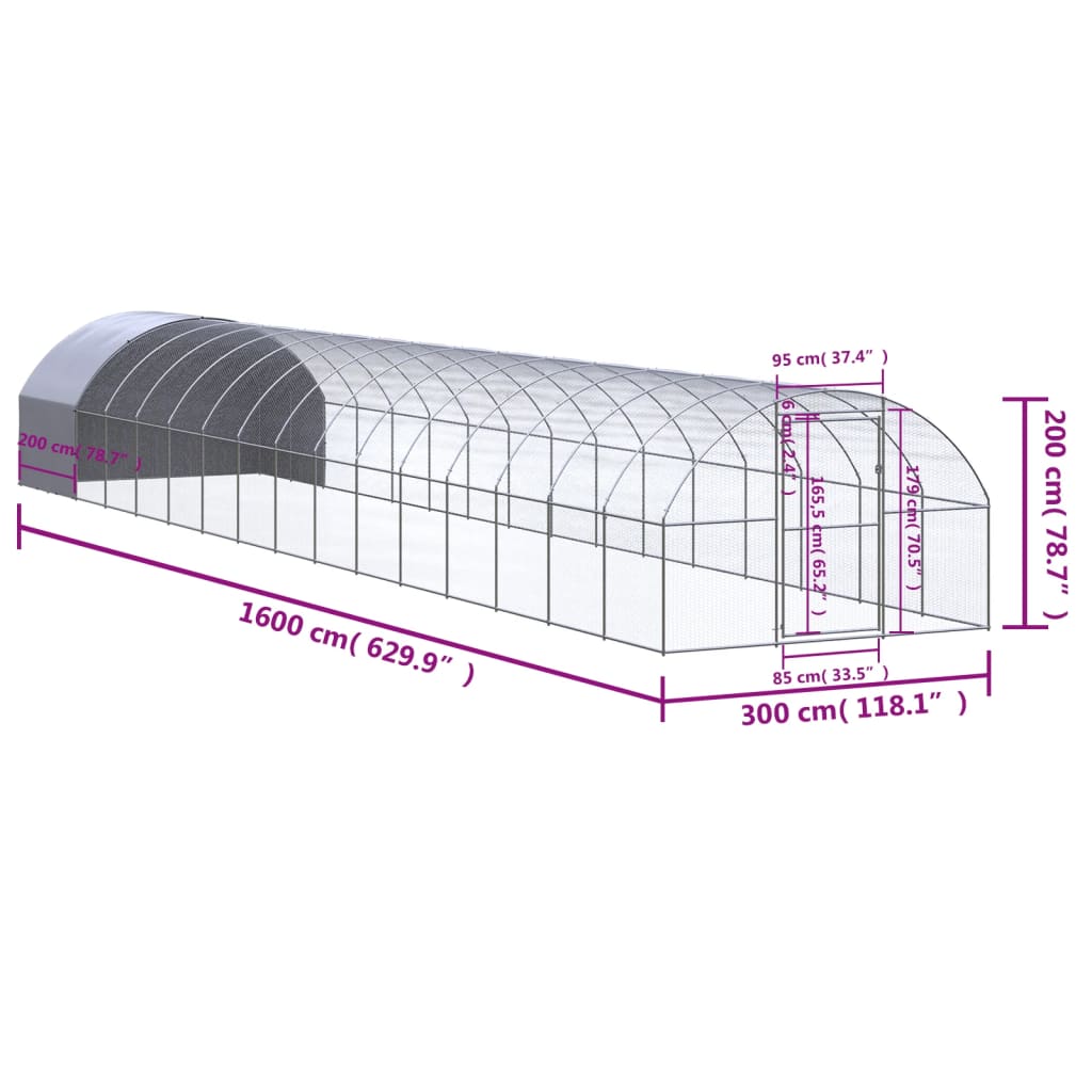 Gabbia per Polli da Esterno 3x16x2 m in Acciaio Zincato