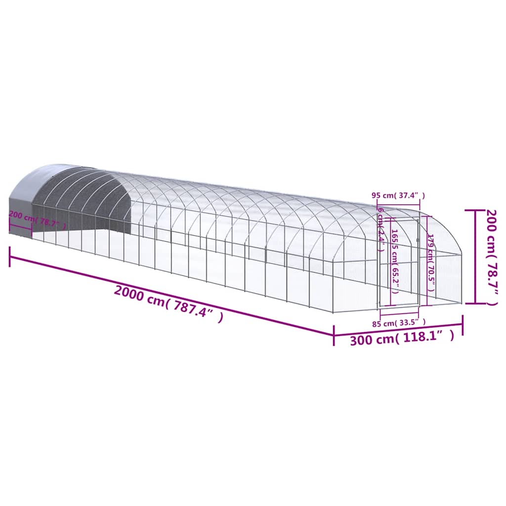 Gabbia per Polli da Esterno 3x20x2 m in Acciaio Zincato