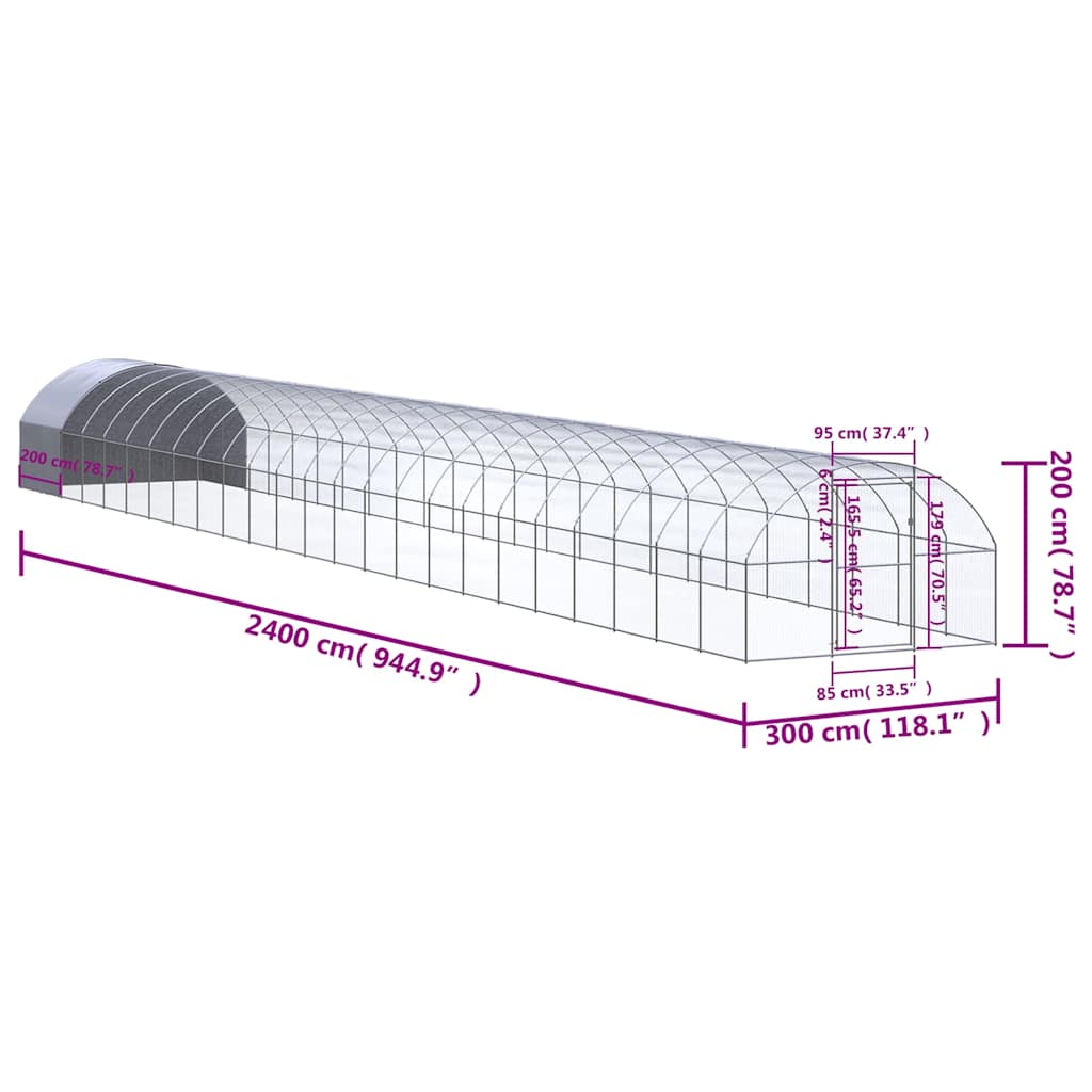 Pollaio per Esterni 3x24x2 m in Acciaio Zincato