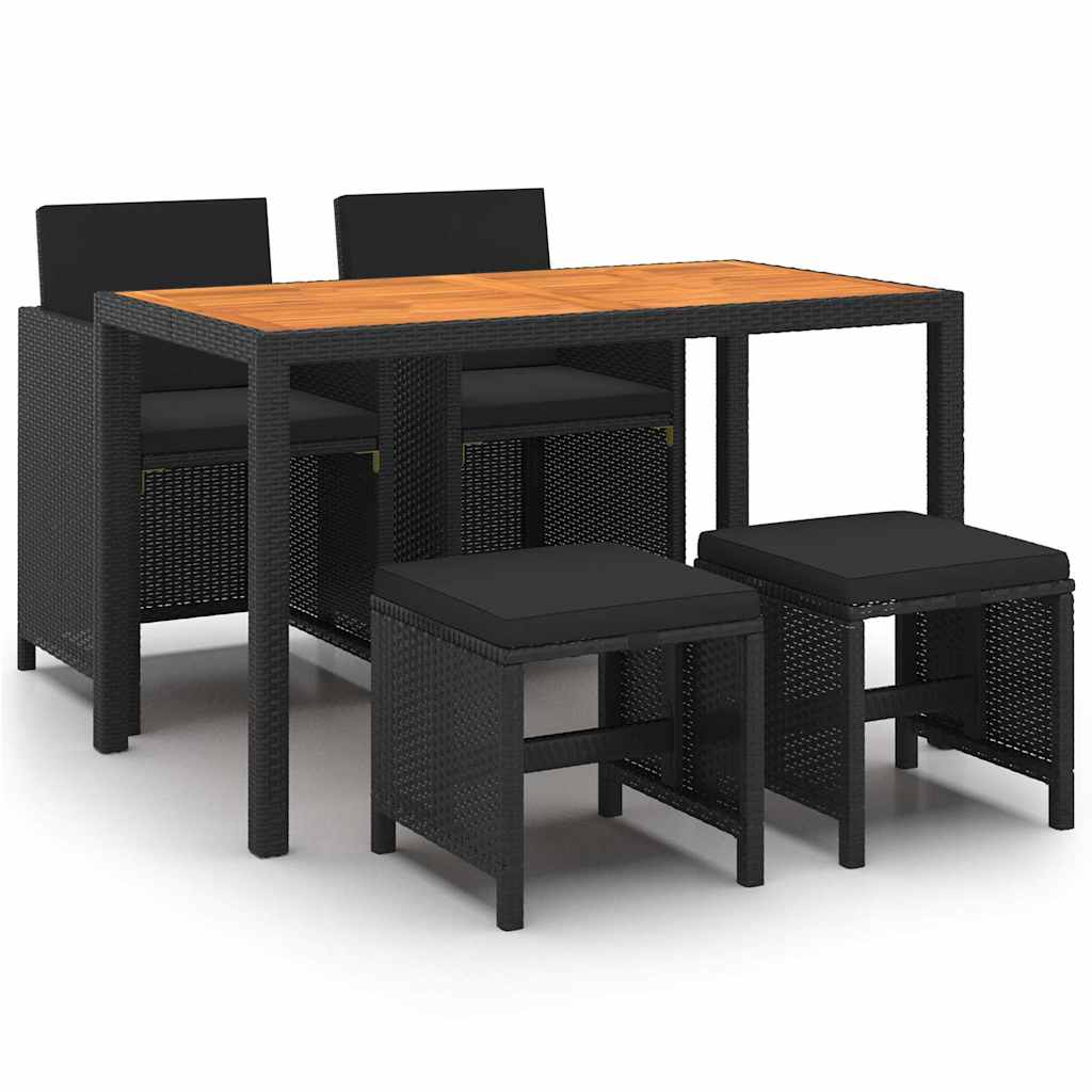 Set da Pranzo da Giardino 5 pz con Cuscini in Polyrattan Nero