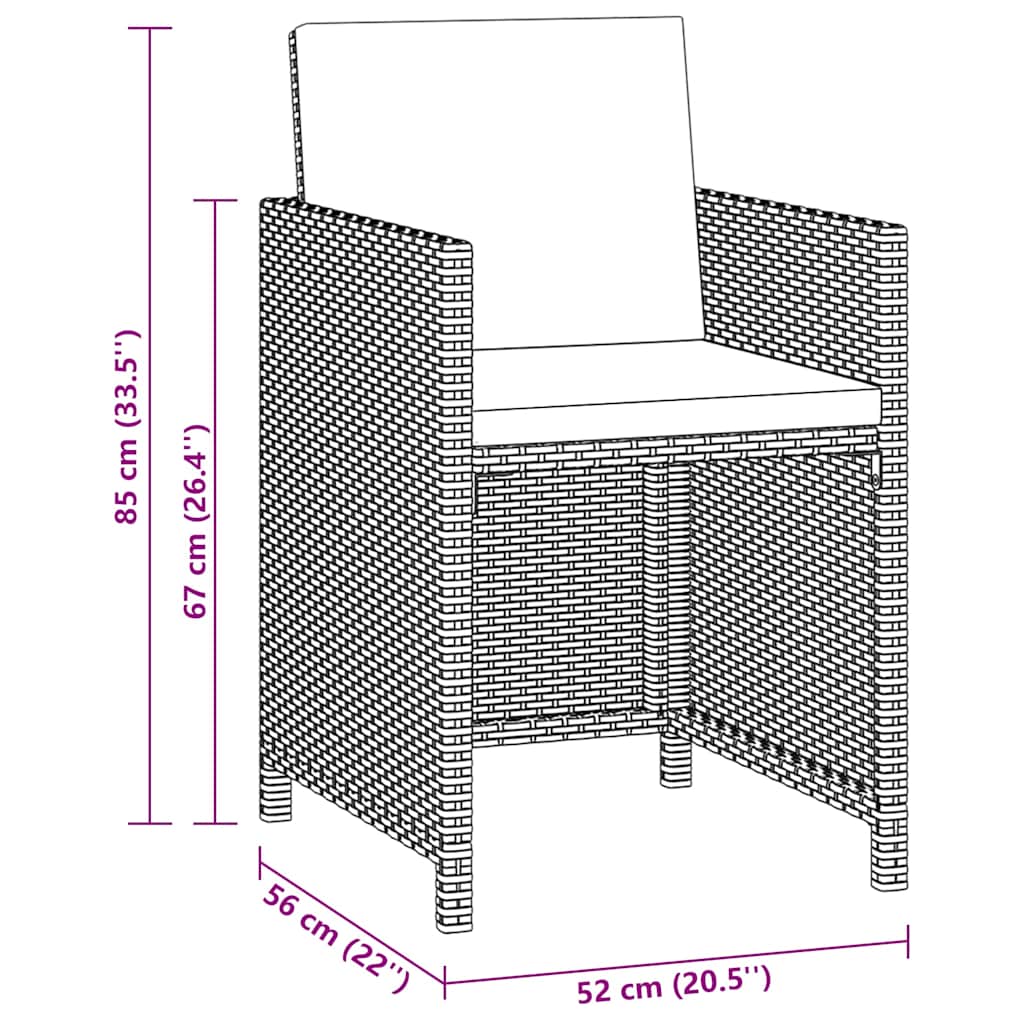Set da Pranzo da Giardino 5 pz con Cuscini in Polyrattan Nero