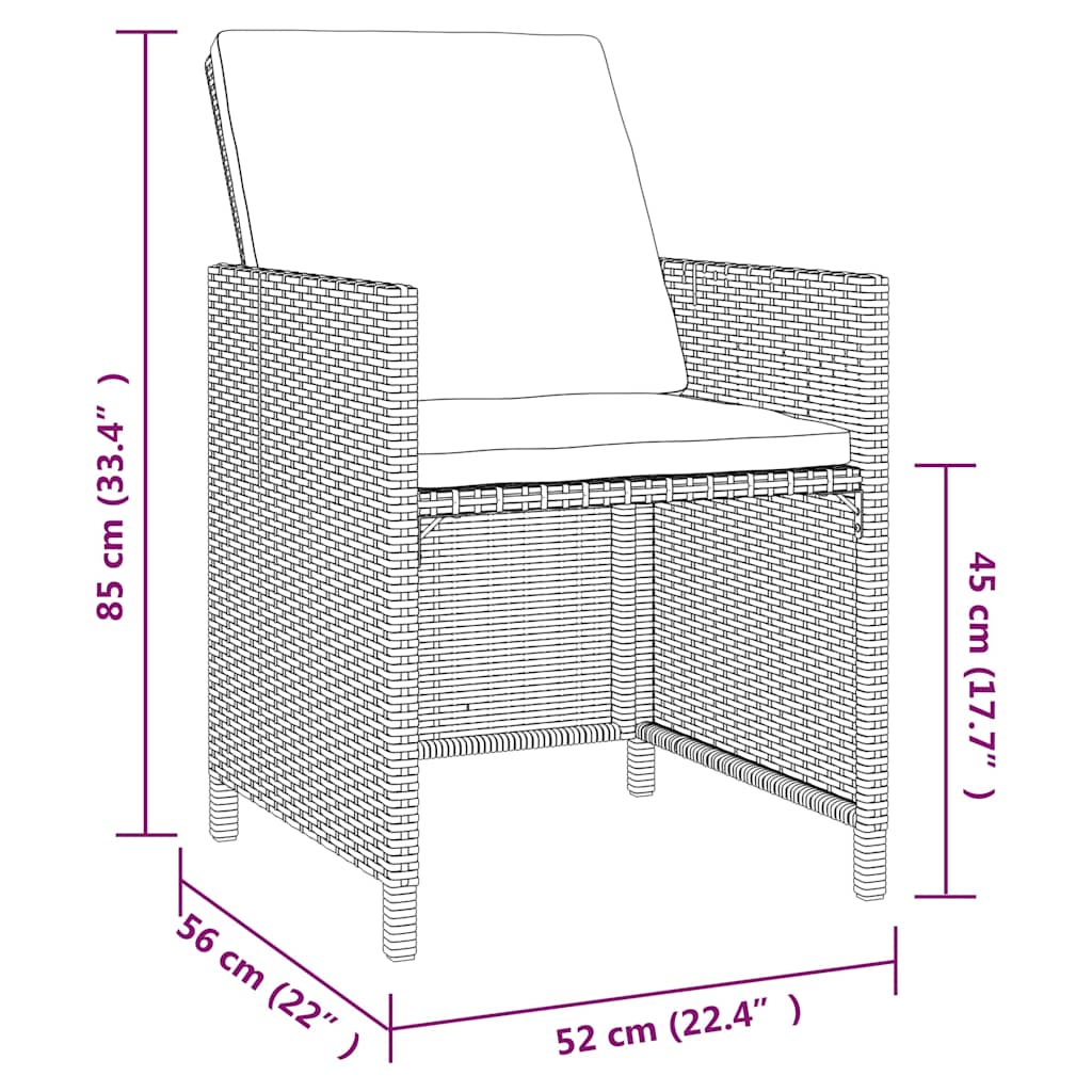 Set da Pranzo da Giardino 9 pz con Cuscini Nero in Polyrattan