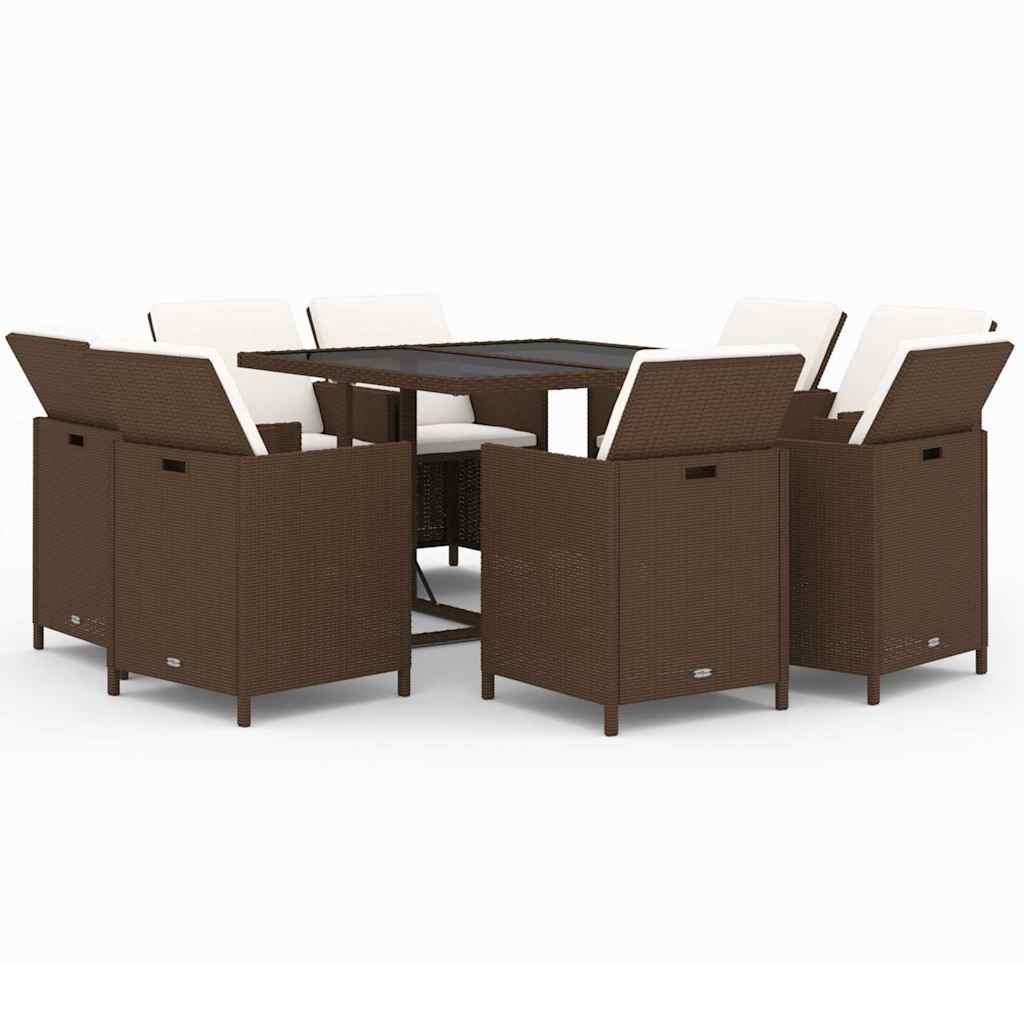 Set Divani da Giardino 9 pz con Cuscini in Polyrattan Marrone