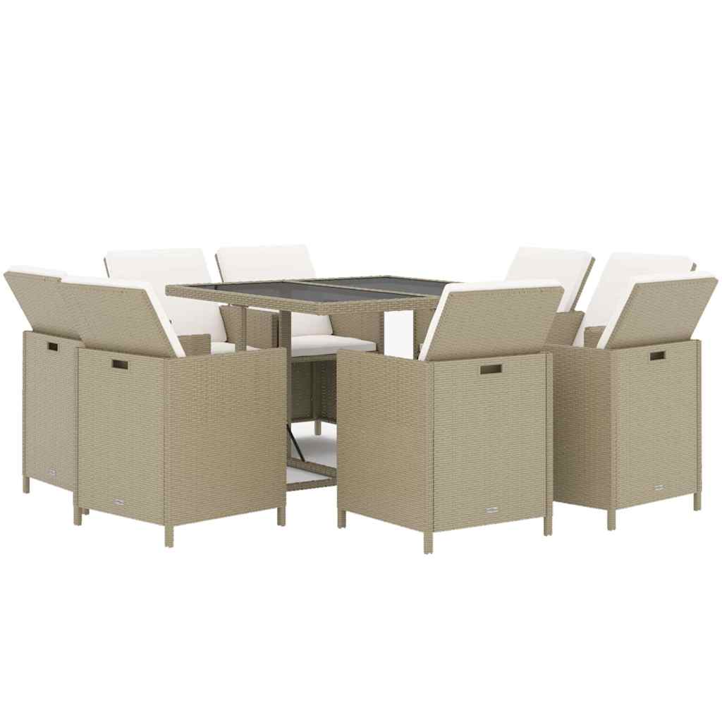 Set da Pranzo da Giardino 9 pz con Cuscini in Polyrattan Beige