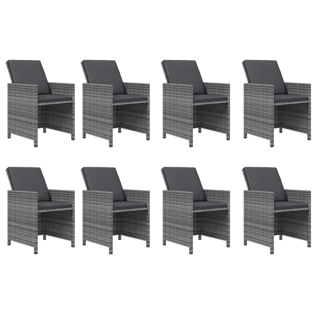 Set Pranzo da Giardino 9 pz con Cuscini in Polyrattan Grigio