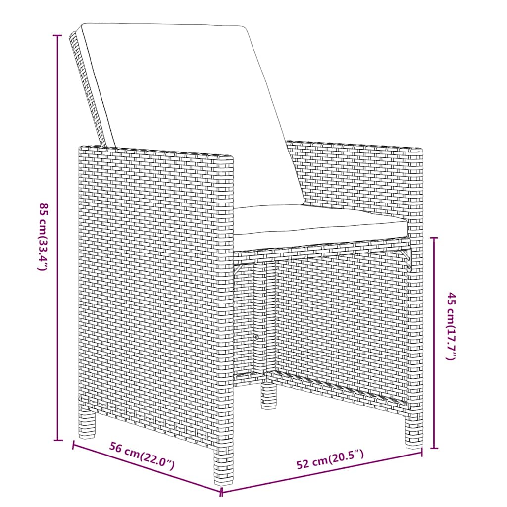 Set Pranzo da Giardino 9 pz con Cuscini in Polyrattan Grigio