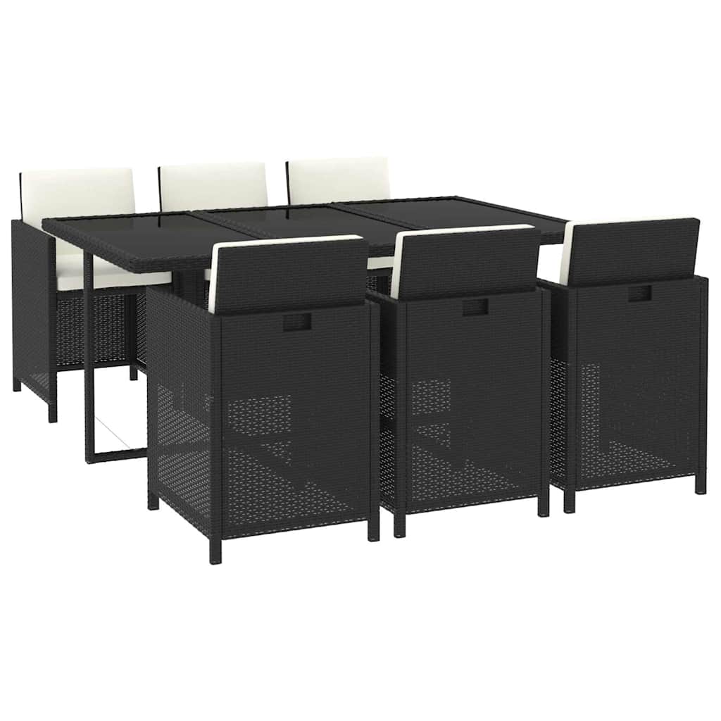 Set da Pranzo da Giardino 7 pz Nero con Cuscini in Polyrattan