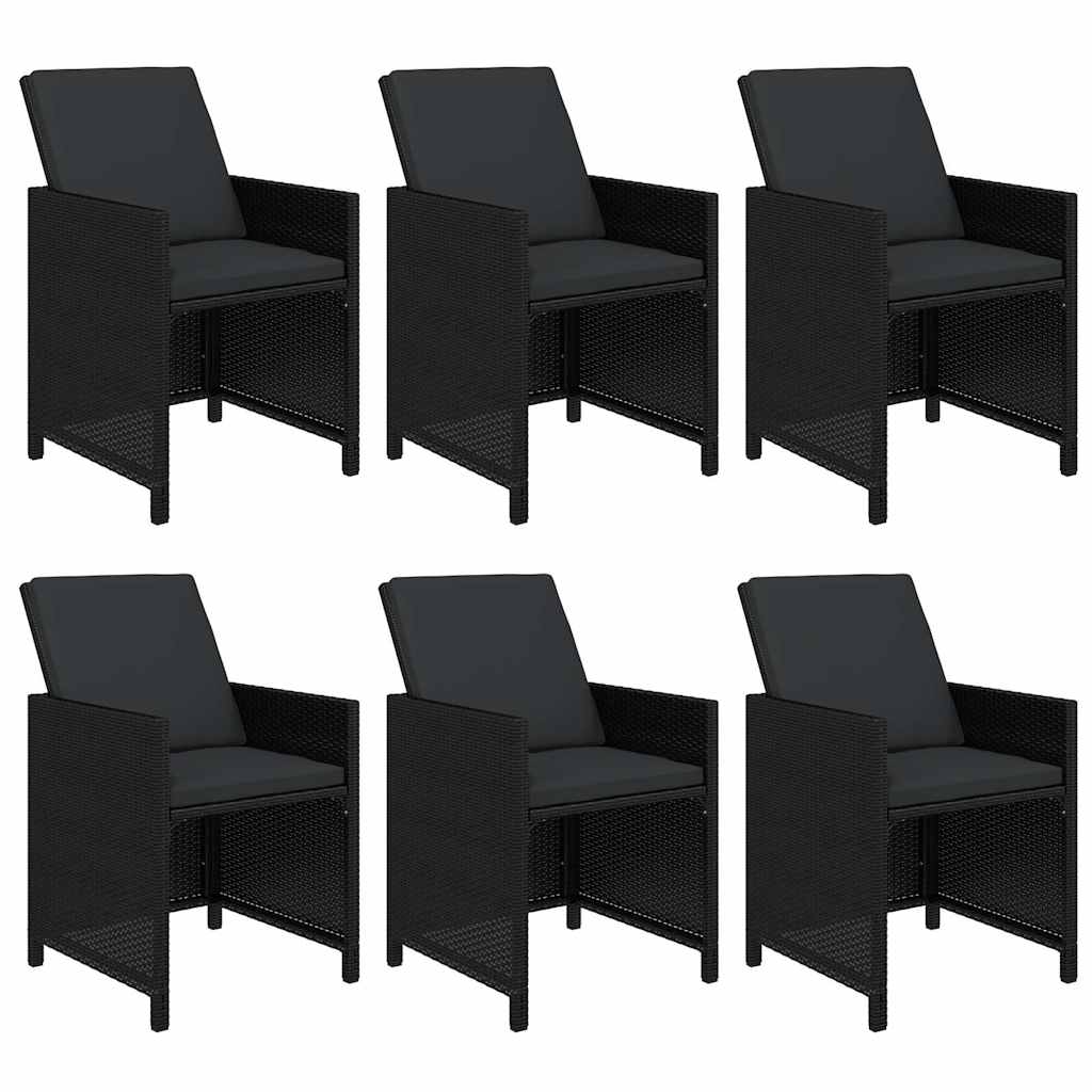Set da Pranzo da Giardino 7 pz Nero con Cuscini in Polyrattan