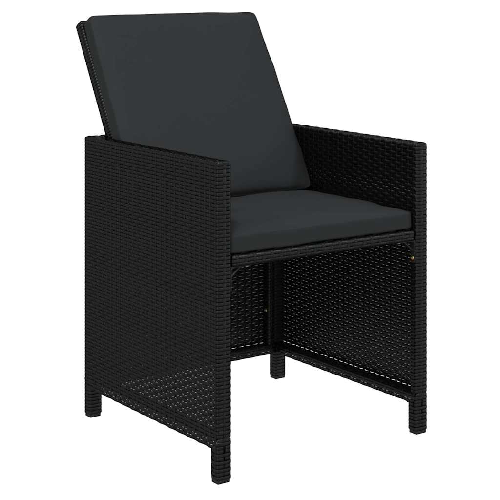 Set da Pranzo da Giardino 7 pz Nero con Cuscini in Polyrattan