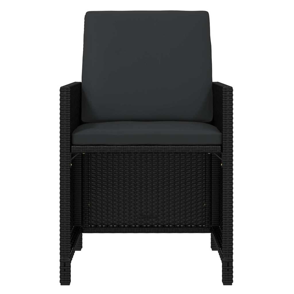 Set da Pranzo da Giardino 7 pz Nero con Cuscini in Polyrattan