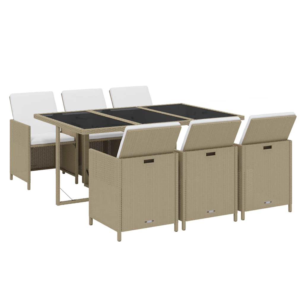 Set da Pranzo da Giardino 7 pz con Cuscini in Polyrattan Beige
