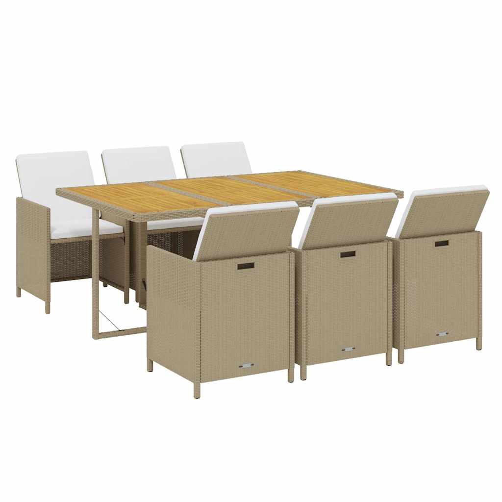 Set da Pranzo da Giardino 7 pz con Cuscini in Polyrattan Beige