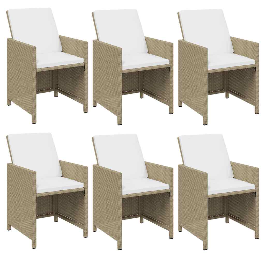 Set da Pranzo da Giardino 7 pz con Cuscini in Polyrattan Beige