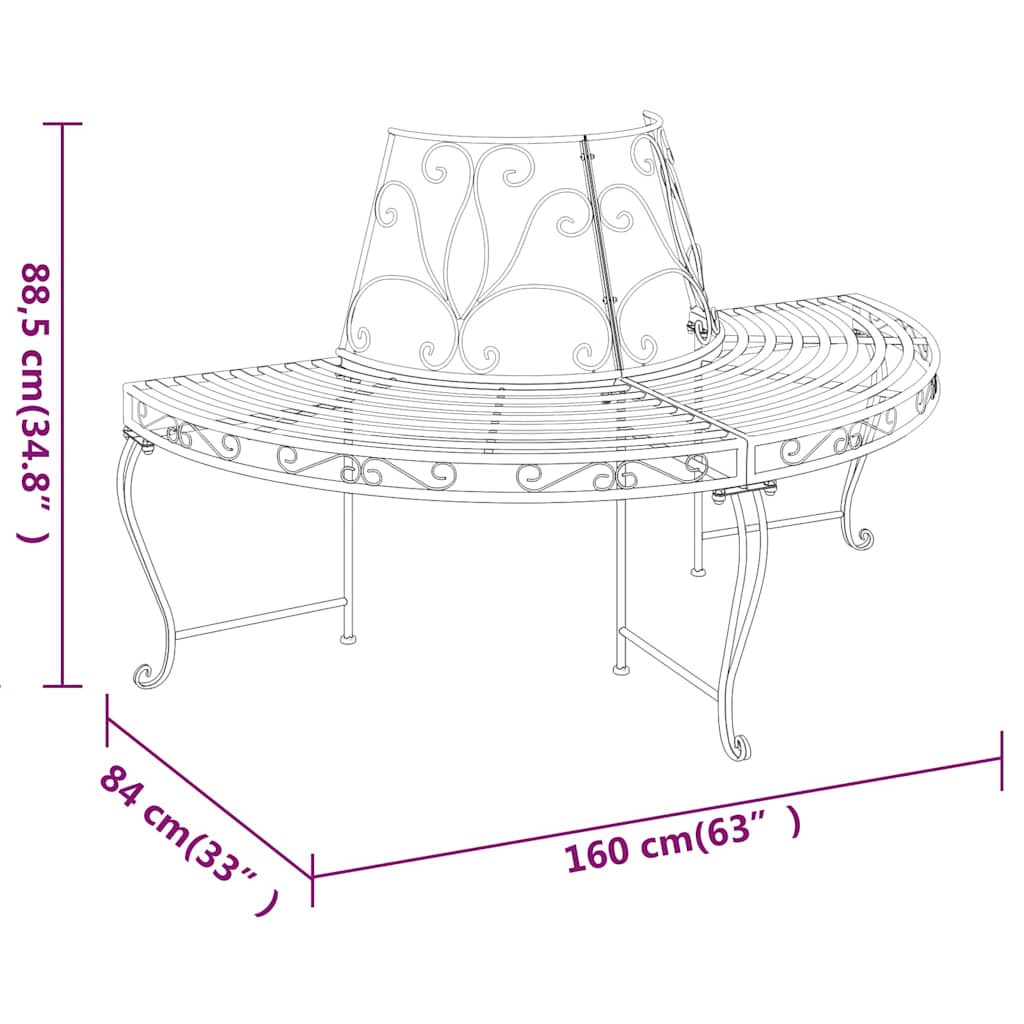 Panchine per Albero Semicircolari 2 pz Ø160 cm Nere in Acciaio