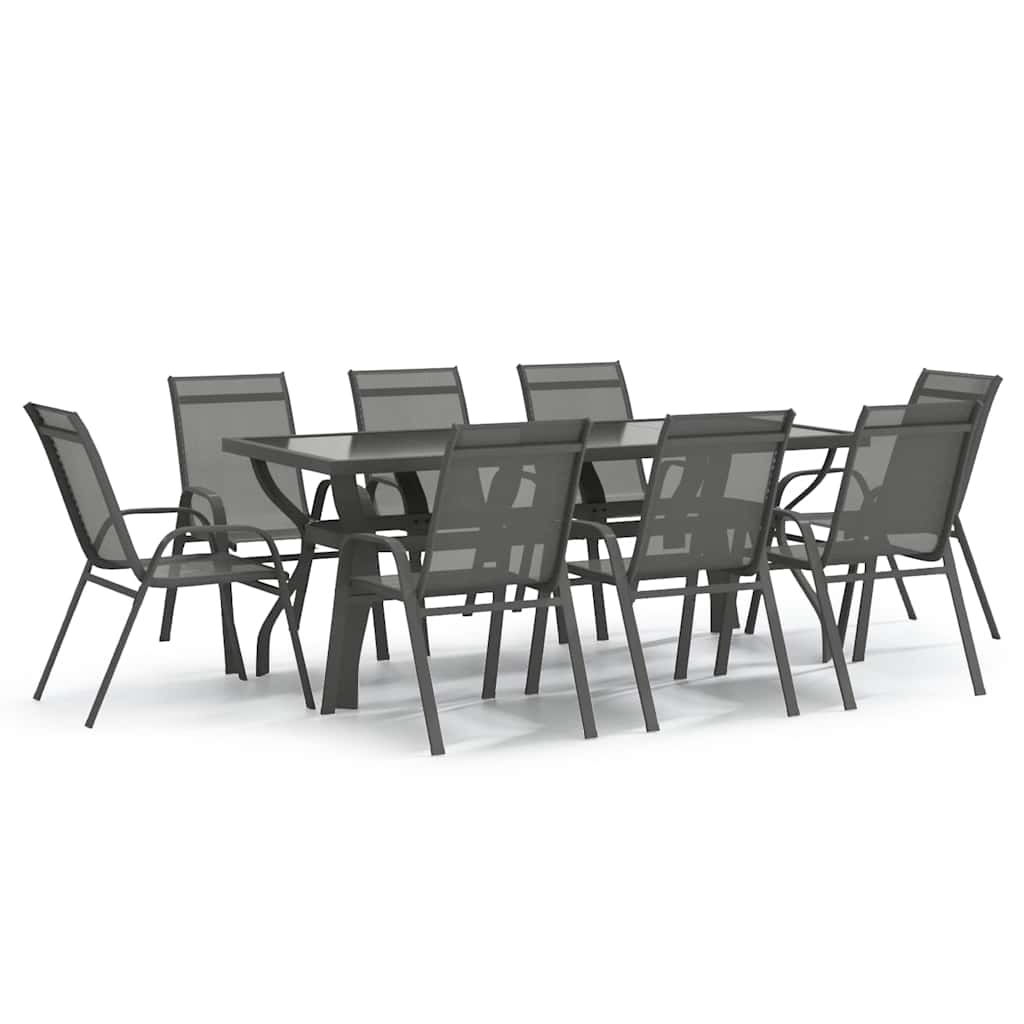 Set da Pranzo da Giardino 9 pz Grigio e Nero