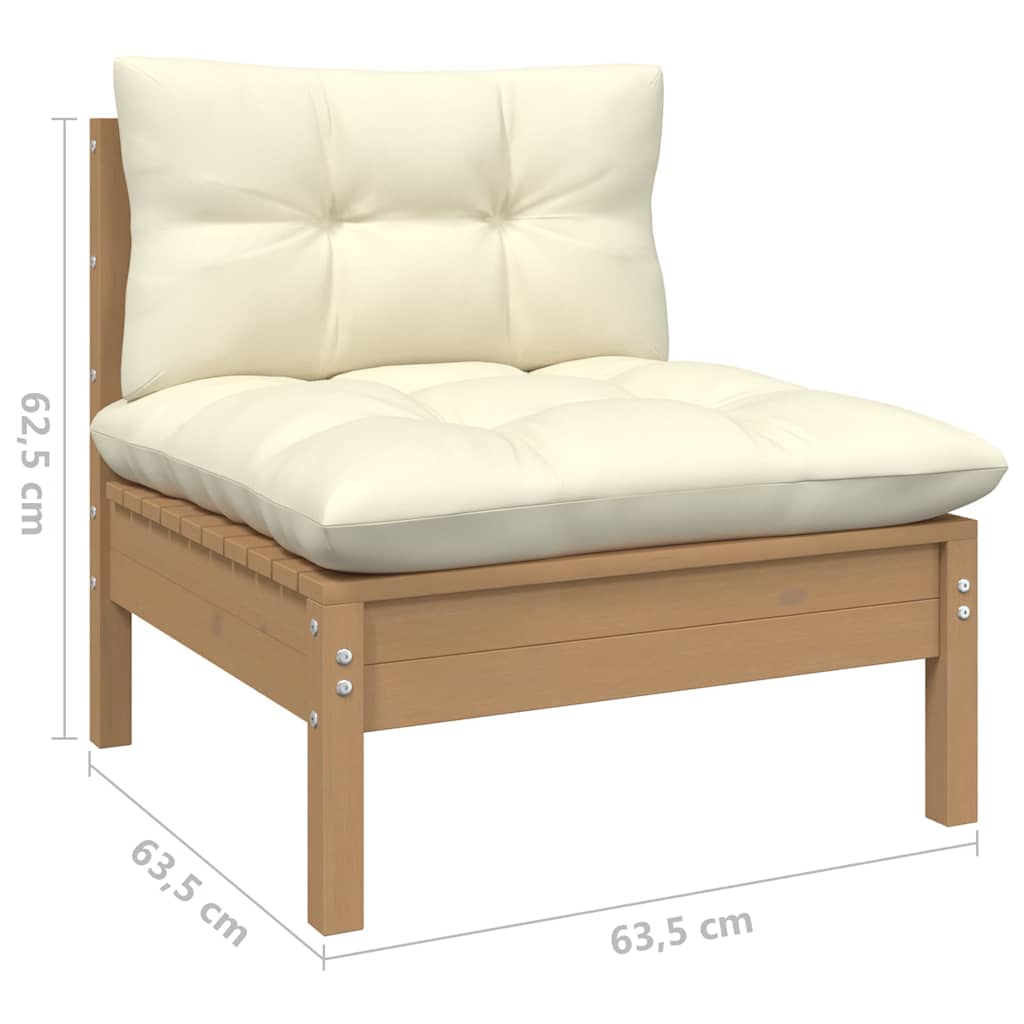 Set Salotto da Giardino 5pz con Cuscini Crema in Legno di Pino