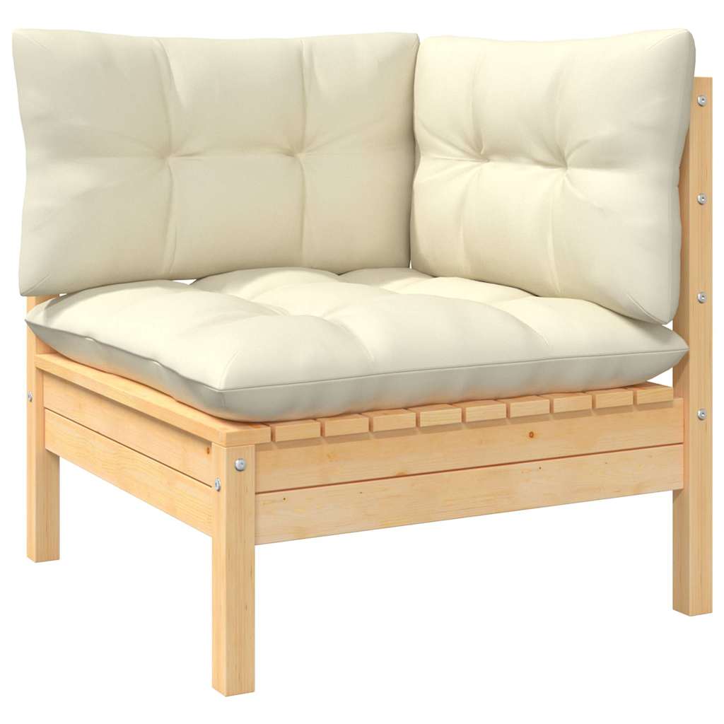 Set Salotto da Giardino 5pz con Cuscini Crema in Legno di Pino