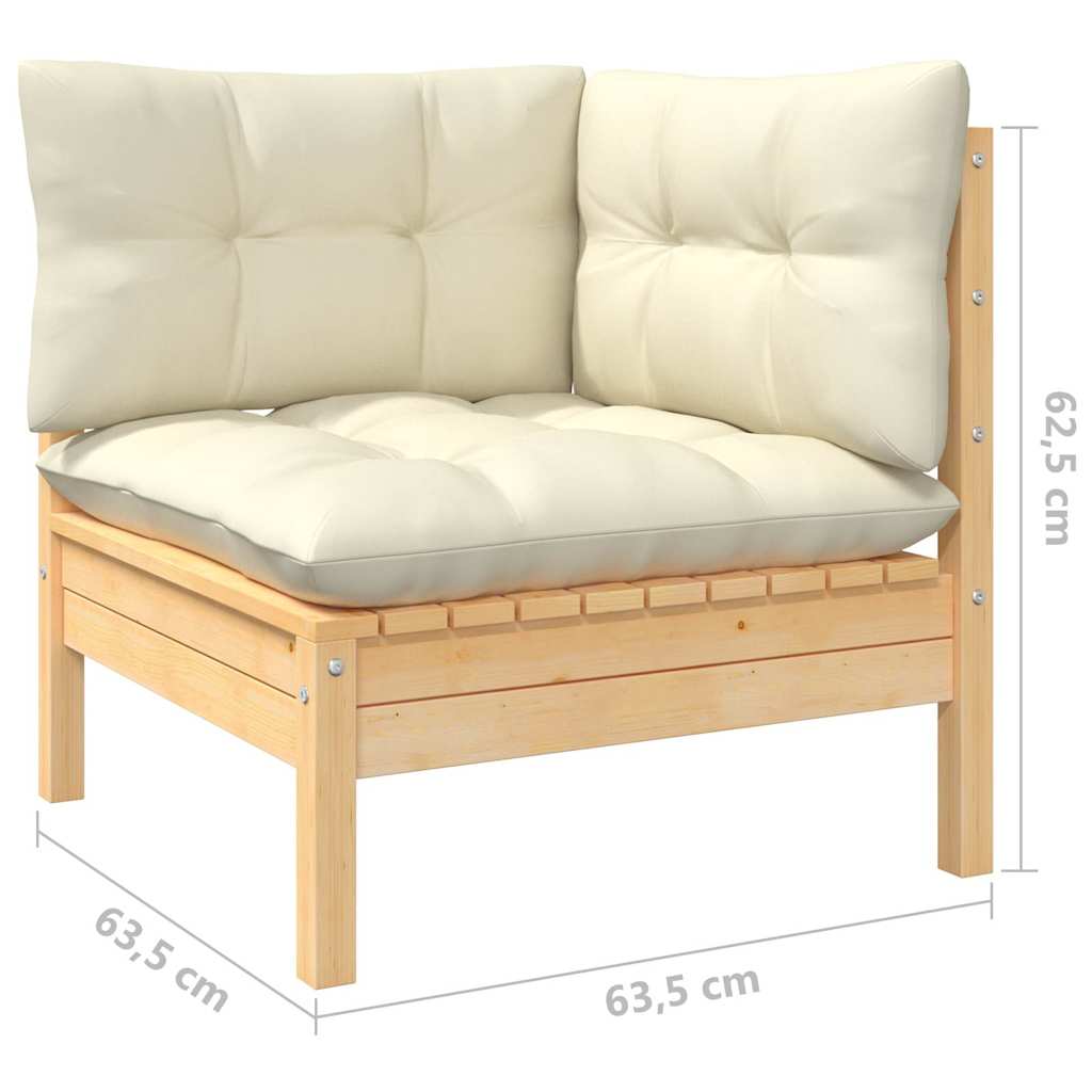Set Salotto da Giardino 5pz con Cuscini Crema in Legno di Pino