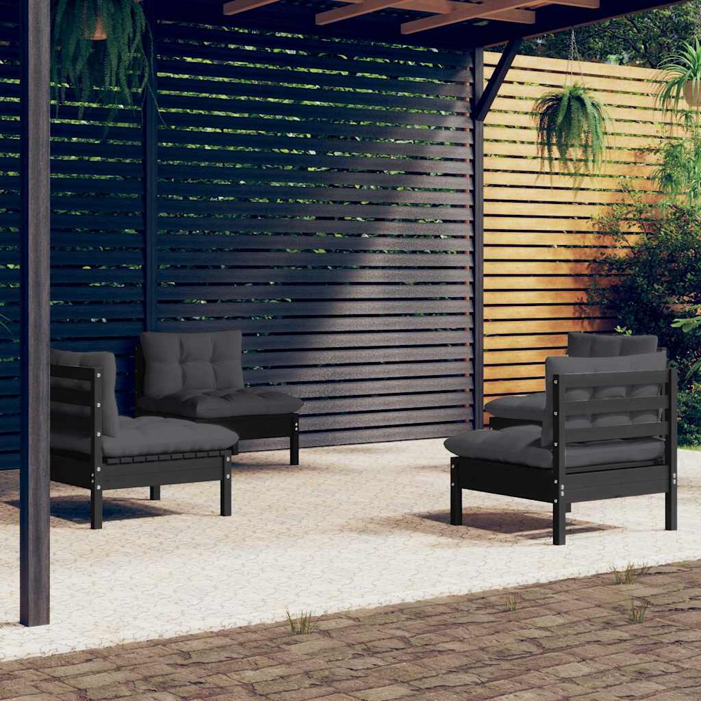Set Divani da Giardino 4 pz con Cuscini Antracite Legno di Pino