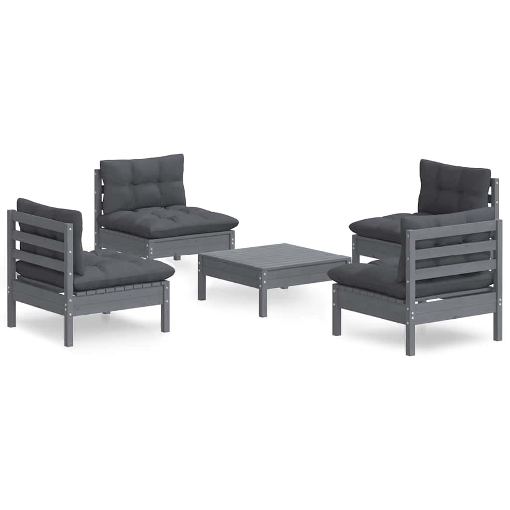 Set Divani da Giardino 5 pz con Cuscini Antracite Legno di Pino