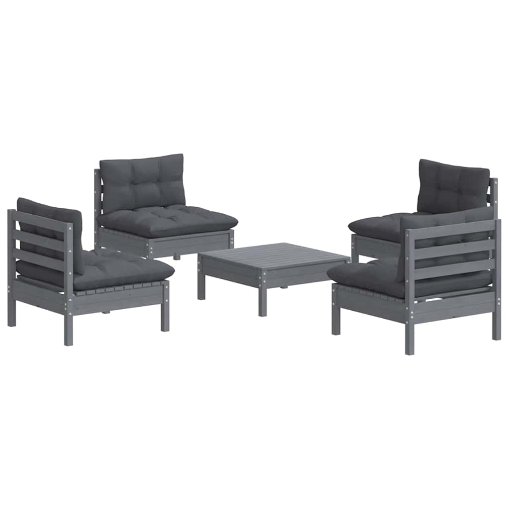 Set Divani da Giardino 5 pz con Cuscini Antracite Legno di Pino