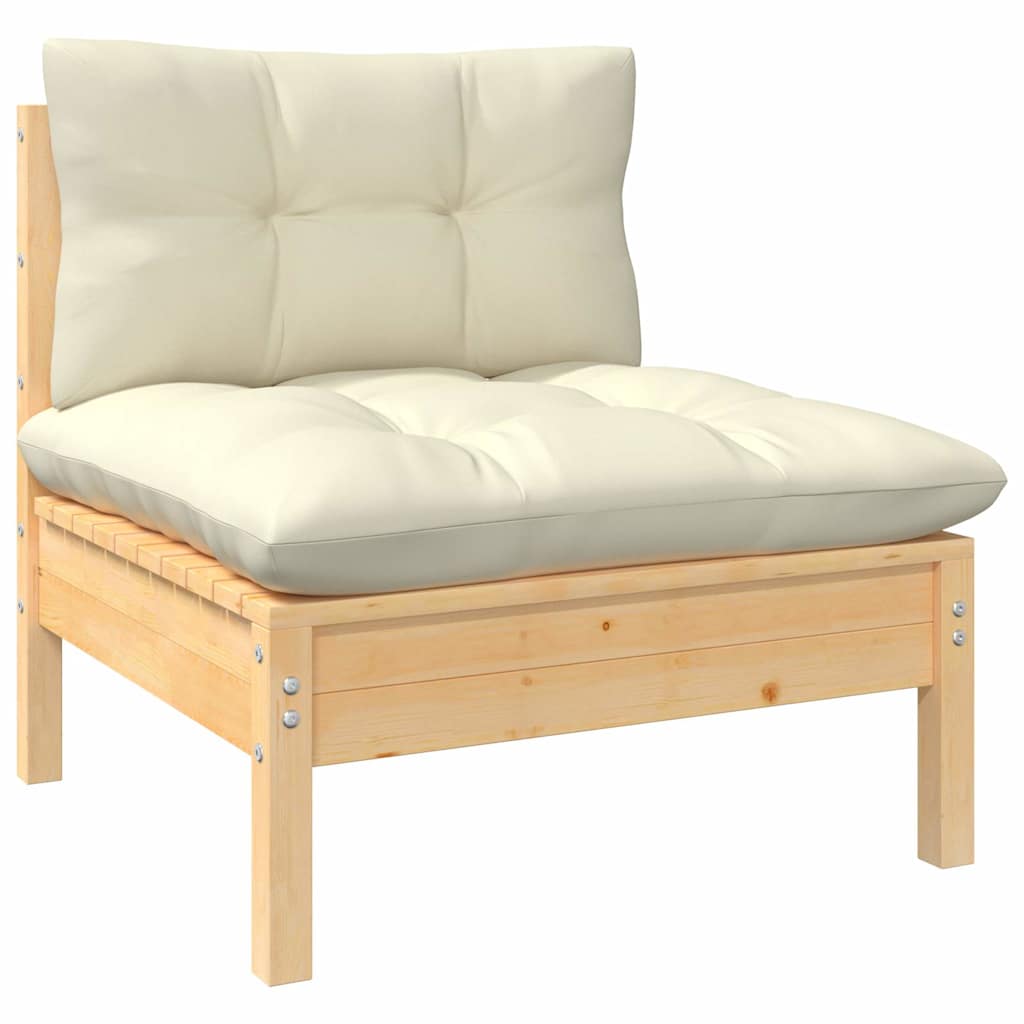Set Salotto da Giardino 6 pz con Cuscini Crema Legno di Pino