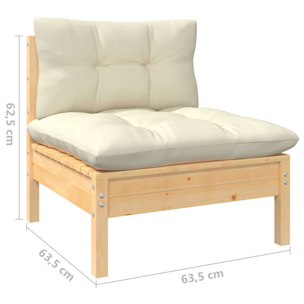 Set Salotto da Giardino 6 pz con Cuscini Crema Legno di Pino