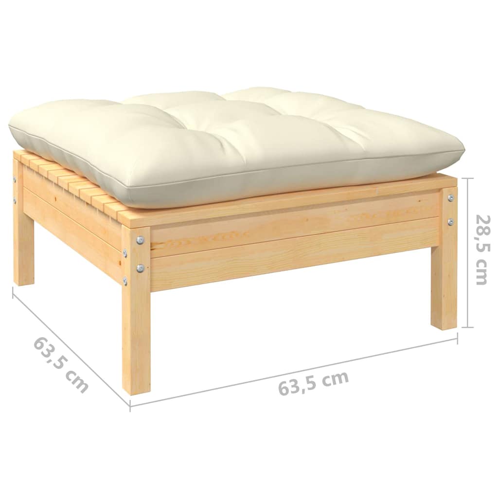 Set Salotto da Giardino 6 pz con Cuscini Crema Legno di Pino