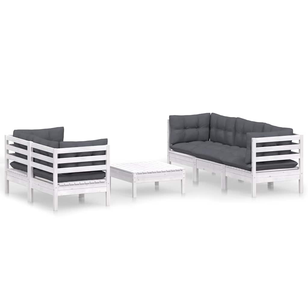 Set Divani da Giardino 6 pz con Cuscini Antracite Legno di Pino