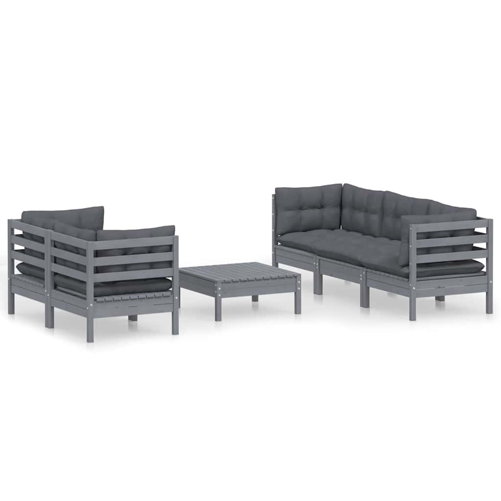 Set Divani da Giardino 6 pz con Cuscini Antracite Legno di Pino