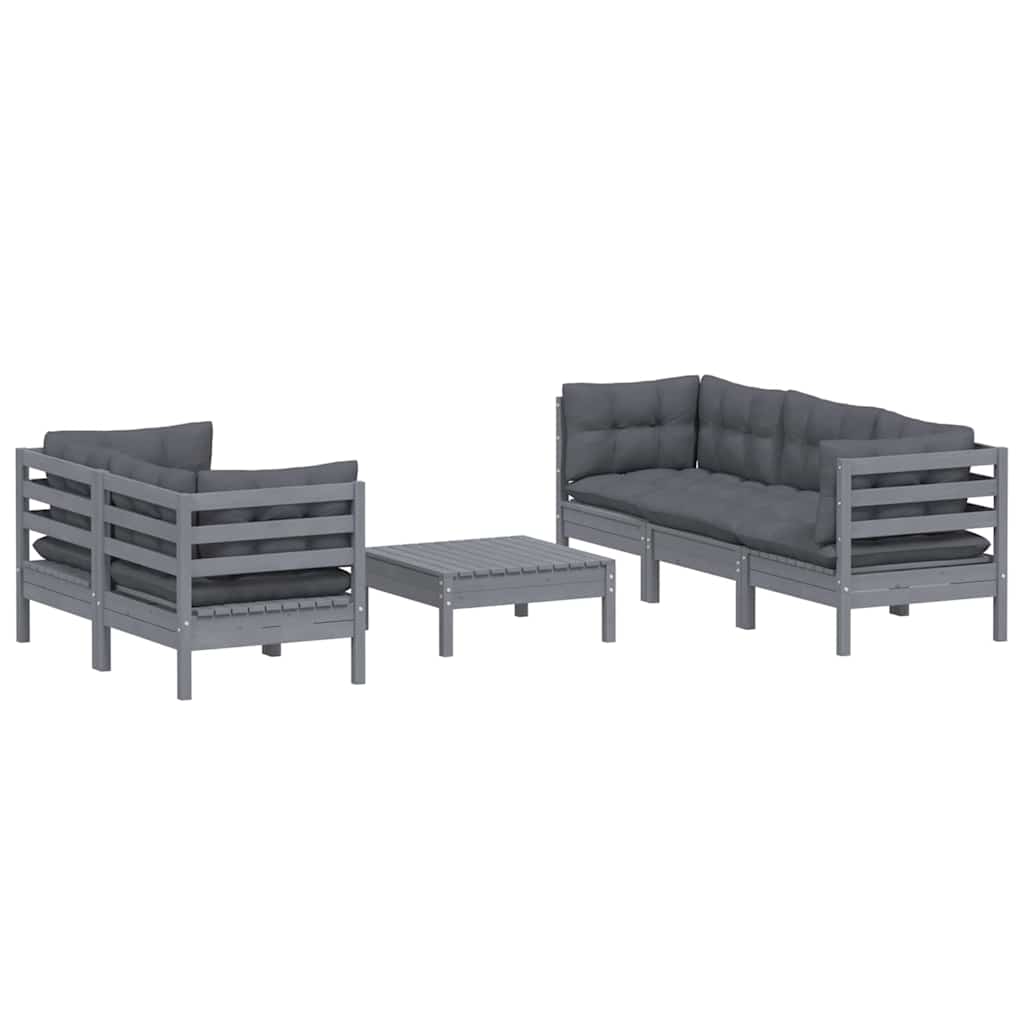 Set Divani da Giardino 6 pz con Cuscini Antracite Legno di Pino