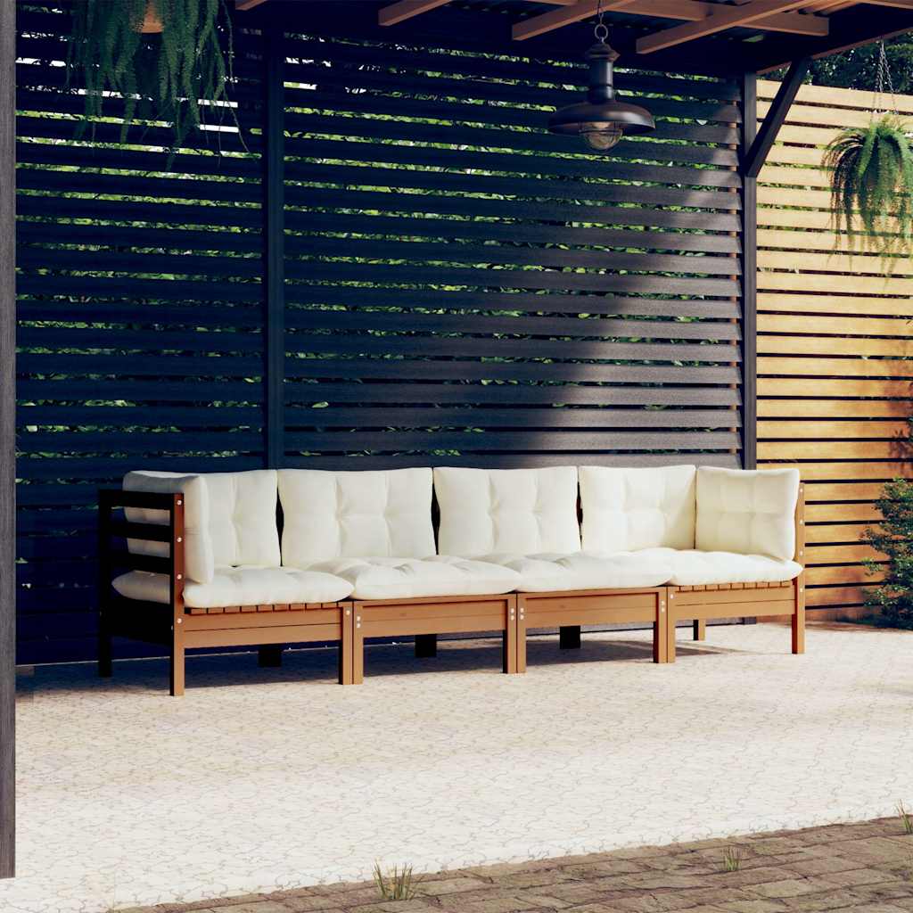 Set Salotto da Giardino 4 pz con Cuscini Legno Massello di Pino